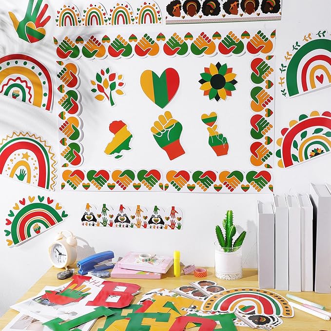 Mooliwe Black History Bulletin Board Decorations Set Diversity Black History Month Borders Cutouts for Classroom Chalkboard Wall Door Decor African American Holiday Party Supplies(Classic Style)
