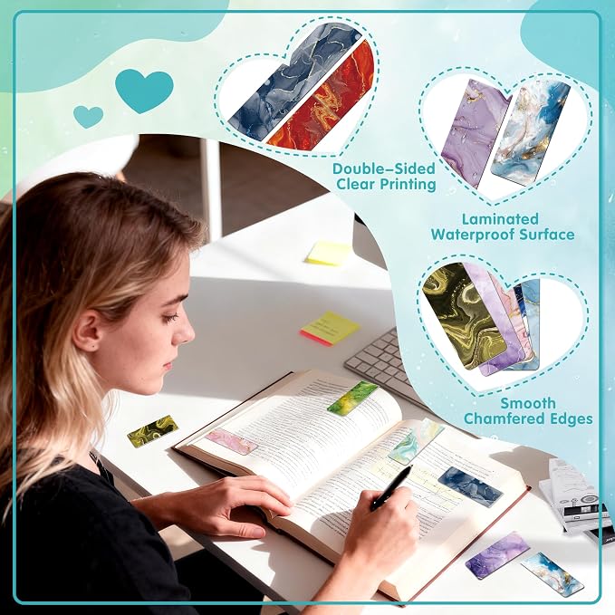 96Pack Magnetic Bookmarks Bulk Book Marks for Reading Women Men Adults Book Lovers Gifts, Cute Bookmarks Magnet Bookmark Clips Magnetic Page Markers Pretty Funny BookMarker（Marble Watercolor