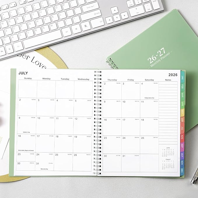 2026-2027 Monthly Planner/Calendar - Academic Planner 2026-2027, JUL 2026- DEC 2027, Planners with Colorful Tabs, Monthly Planners 26-27 for Daily Organizing - Waterproof Cover (8" x10", Note Pages, Green)