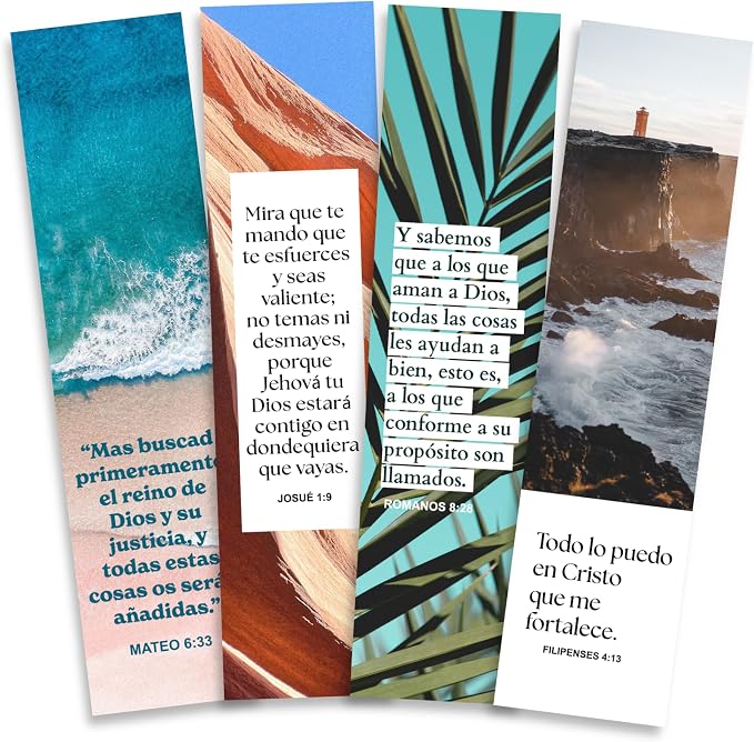 Spanish Christian Verses Bookmarks, 8x2inch Variety Pack Bookmarks, Christian Bookmark, Page Marker Divider, Christian Gifts for All Occasions Divisor de lectura (Quantity of 12)