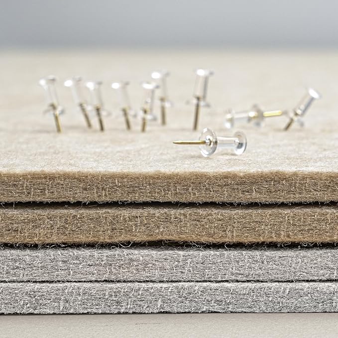 Lightomorrow Bulletin Board, 24 x 18 inches Felt Board Decorative Pin Board, Cork Board Alternative for Wall, Foldable Photo Board Self-Adhesive Vision Board Mood Board with 20 Pushpins - Light Gray