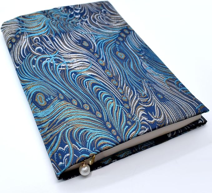 BLBMH 6x9 Bible Book Cover for Women, Non-Stretch Fabric Protector for Paperback, Handmade Soft Cloth Sleeve with Bookmark for Journals Notebooks | Privacy Reading Gift - Feather