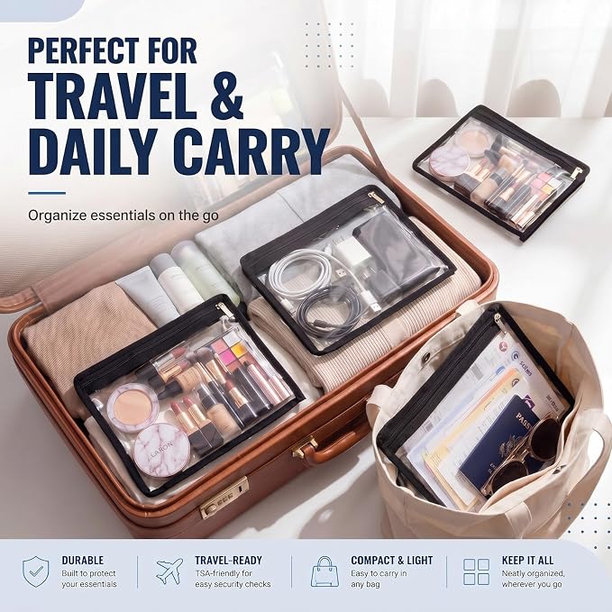 Ireer 18 Pcs Clear Zipper Pouches PVC Waterproof Pouch Bags Transparent Zipper Pouch Storage Bags Multipurpose for Organizing Travel Cosmetics Document File (Black,13 x 10.4 Inch)