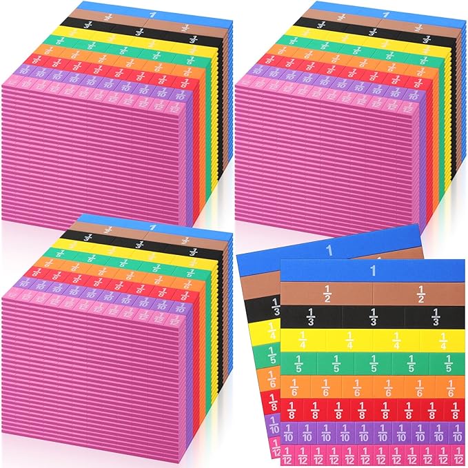 Sayglossy 60 Sets Fraction Tiles Set for Math Classroom Fractions Manipulatives Math Learning Manipulatives for Home School Supplies