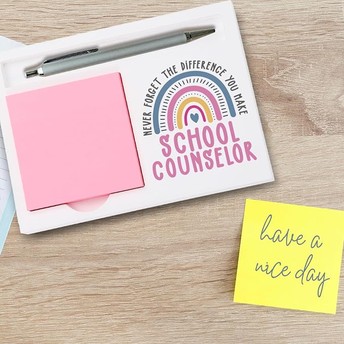 School Counselor Gifts Sticky Note Holder, Thank You Gift for School Counselor Office Recognition for Education Appreciation Week, Birthday or Holiday Graduation Self-Stick Note Pad Holders PB051