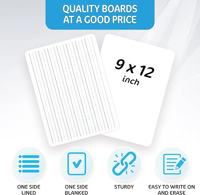 5 Pack 9x12 Lined Mini White Boards for Students - Double Sided White Board Lines - Classroom Whiteboards for Students Kids - Small Dry Erase Board with Lines - Personal Lined Whiteboard Dry Erase