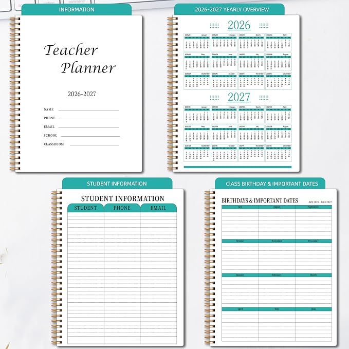 Teacher Planner 2026-2027 Weekly and Monthly Teacher Planner 2026-2027 Academic Year, July 2026 - June 2027, 8.7" x 10.8", Lesson Planner Book with Twin-Wire Binding & Tabs for Teachers - Blue