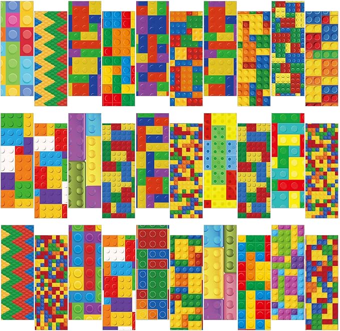 Chinco 120 Pieces Bookmarks for Kids Set Cute Book Marks Gifts for Kids Cartoon Inspirational Motivational Paper Bookmark Pack for Book Lovers Adults Teacher Women Funny Reading Gift(Building Block)