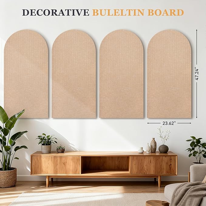 Large Felt Bulletin Board with Self-Adhesive Tape, 96"x48", Cork Board Alternative for Wall, 4-Pack Pin Board Picture Board for Home Office Studio Decor, Includes 120 Pushpins