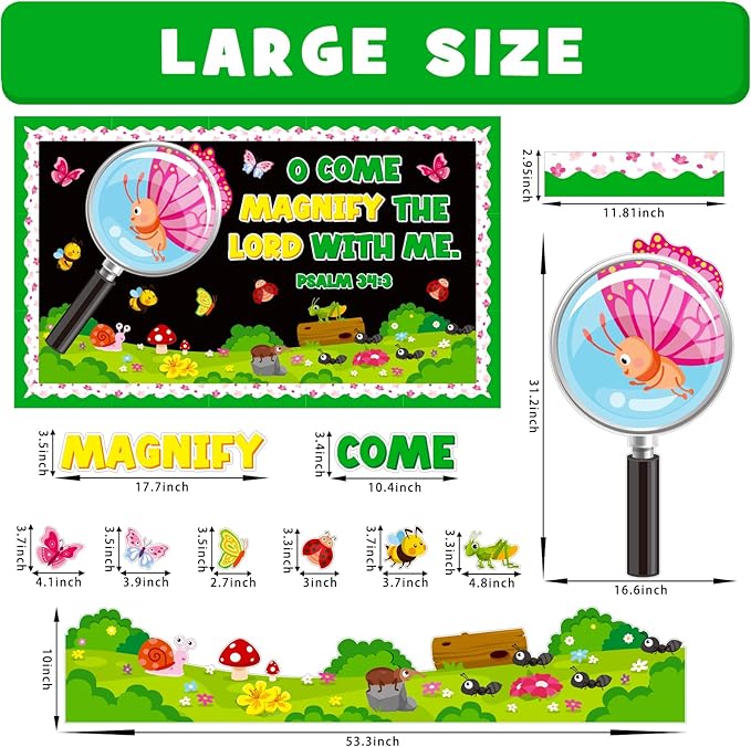 Zoom In VBS Bulletin Board Decoration Set, 2026 Vacation Bible School Classroom Decorations Christian Magnifying Glass Cutouts Religious Library Church Sunday School Wall Window Door Decor for Teacher