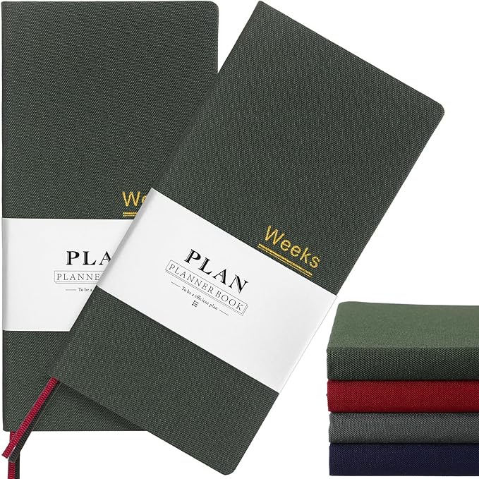 Fuyoooo 2 Pcs Weeks Planner Gift for Christmas, A6 / 3.9x7.4 inch Portable Planner Undated Pocket Size Calendar Year Month Week Mini Slim Notebook Journal Schedule for Traveler Office (Olive Green)