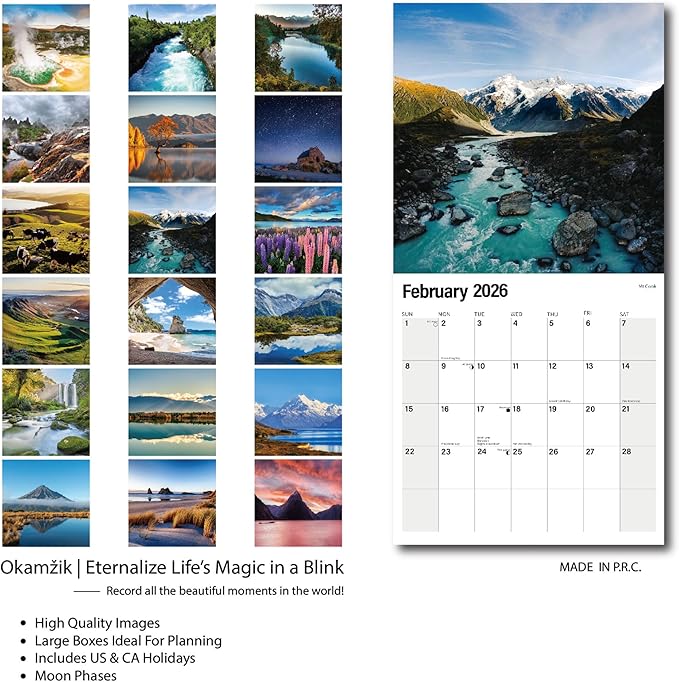 Wall Calendar 2025-2026 Planner Calendar - New Zealand Hangable Monthly Wall Calendar with Large Blocks for Organizing & Planning, Academic Schedule, Home, Office & family, Thick & Sturdy Paper (12"x24" Open)