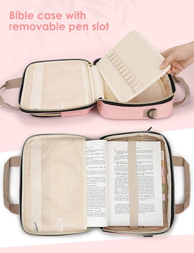Bible Cover Case for Women, Large Bible Bag Carrying Case with Shoulder Strap, Bible Study Supplies Bible Journaling Kit Book Carrying Case with Bible Highlighters Tabs