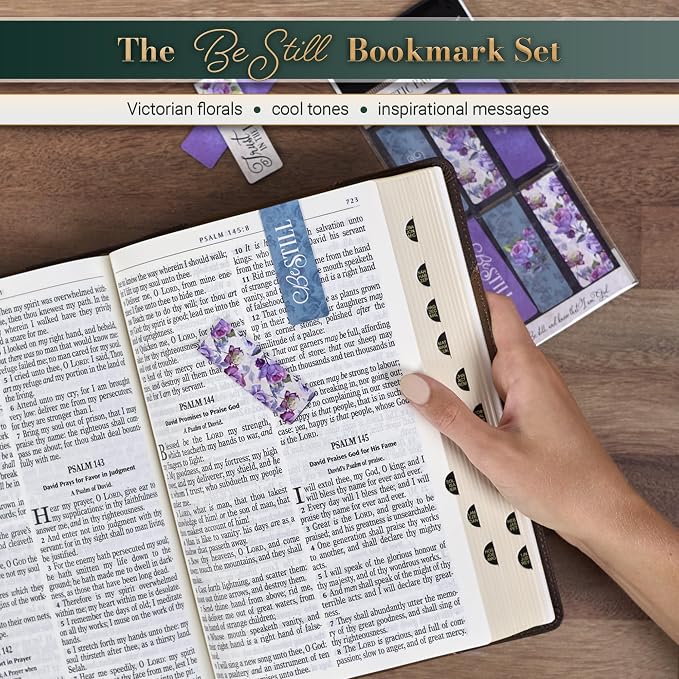 Christian Art Gifts Magnetic Scripture Bookmark Set for Women: Be Still and Know - Psalm 46:10 Inspirational Purple Rose Magnetic Bible Verse Pagemarker Set of 6 for Bibles and Books, Size 2.3" x 0.8"