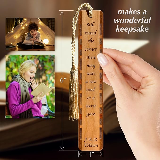 J.R.R. Tolkien Secret Gate Quote Wooden Bookmark | Inspirational Fantasy Literary Gift for Tolkien Fans | Handmade Wood Bookmark with Gold Tassel | Made in the USA