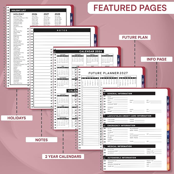 Ensight 2026 Appointment Book and Planner 8.5" x 11" Large Hourly Weekly Daily Schedule Book with Tabs, 15 Minute Time Slots, Maroon Calendar Organizer Jan 2026–Dec 2026 Appointment Planner - Maroon