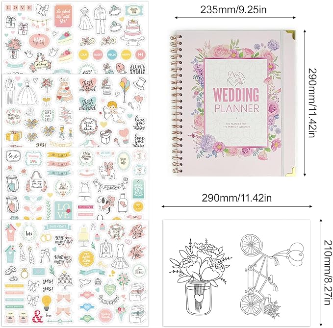 Wedding Planner Book and Organizer for Bride, Wedding Planning Binder & 4 Pages of Stickers, Engagement Unique Gifts for Couples, Wedding Planners Essentials, Easy Personalized Bridal Planning
