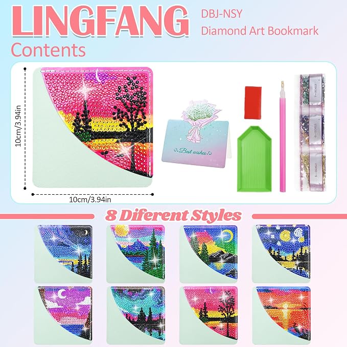 8 Pcs Diamond Painting Bookmark, DIY Corner Book Makers for Adults Book Lovers, Diamond Dot Art Beginners, Small Diamond Art Kits, Paint by Art Crafts Gift for Women Girls (Moon Sceen