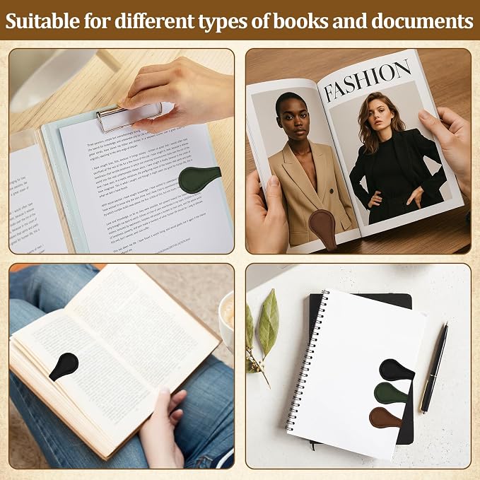 3 PCS Magnetic Bookmarks, Vintage Faux Leather Book Marks for Reading, Double-Sided Magnetic Bookmarks Book Accessories, Stylish Gifts for Book Lover Readers Men Women Teachers Students