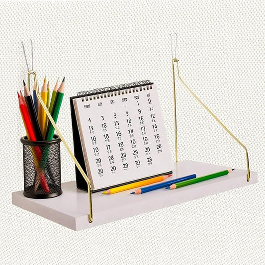 Cubicle Shelf For Fabric Walls With Hooks：12x6.0in White Wooden Cubicle Shelf Hanging Gold Bracket Use For Office Cubicle Accessories For Office Stylish Cubicle Decorations For Women Desk