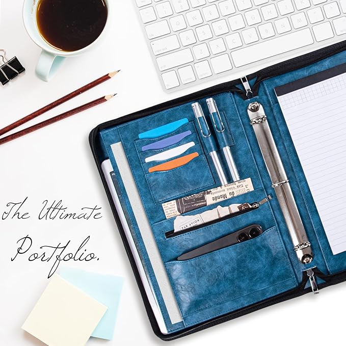 Calfinder Embossed Portfolio Binder 3 Ring,Leather Portfolio for Men,Padfolio for Women,Professional Business Portfolio Organizer with Tablet Holder,Padfolio Binder for Office,Valentine's Day Gifts