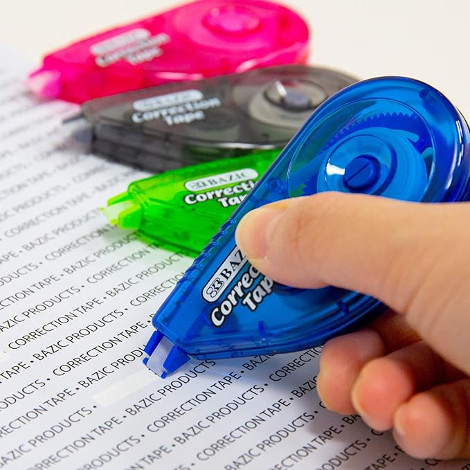 BAZIC Products Correction Tape 5 mm x 236", Mini Instant Corrections, Easy to Use Applicator Tapes Roller White Out for Office School & Home, 1 Unit Random Color Will BE Sent