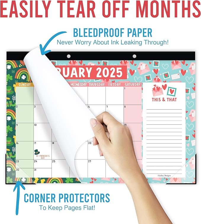 Hadley Designs Large Desk Calendar 2025-2026 - Desktop Calendar 2025, 18-Month Desk Calendars for Home, Office & Classroom, Cute Kraft Classroom Must Haves, Gifts for Coworkers, Teachers & Students