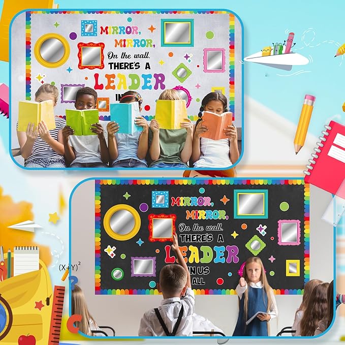 Honoson 59 Pcs Motivational Bulletin Board Set Mirror Mirror on The Wall There's a Leader in Us All Bulletin Board Cutouts Affirmation Station Classroom Decorations for School Classroom Wall Supplies