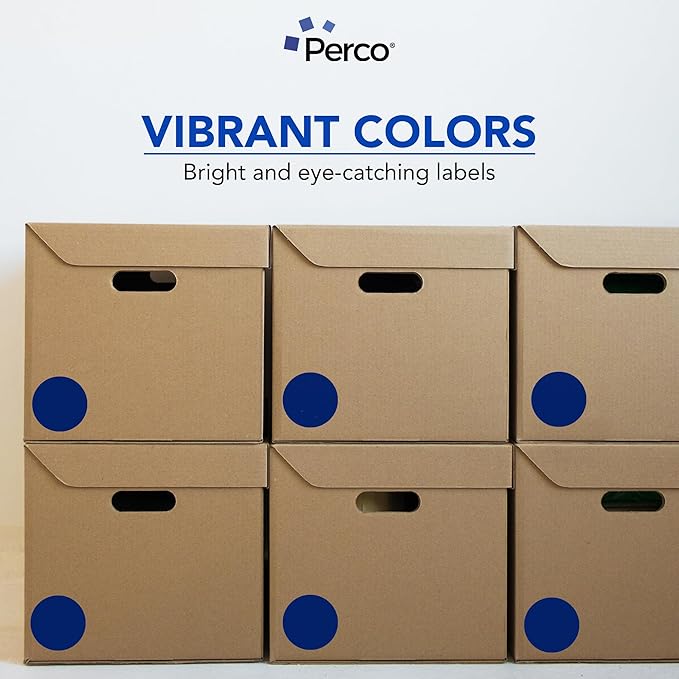 Perco Dark Blue 3-Inch Round Circle Dot Sticker Labels with Easy Peel Perforation - 500 Labels per Roll - Strong Adhesion, Vibrant Colors for Organizing, Crafting & More - Made in USA