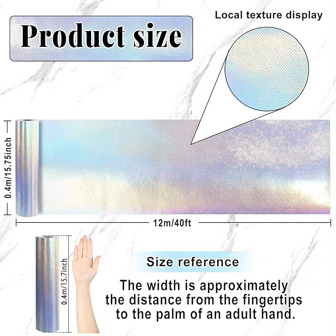 Iridescent Bulletin Board Roll Reusable Waterproof Erasable Silver Holographic Non-Woven Fabric Bulletin Board Roll Iridescent Laser Poster for Teacher Classroom Decors Wrap Crafts 15.75”× 40 Ft