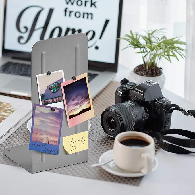 Acrimet Bookends for Shelves, Heavy Duty Steel Metal Book Ends, Non-Skid Book Stopper, Book Storage Holder for Home, Library, Jumbo Large Size 9" H x 4" W x 4 1/2" D, (Silver) (1 Pair / 2 Pieces)