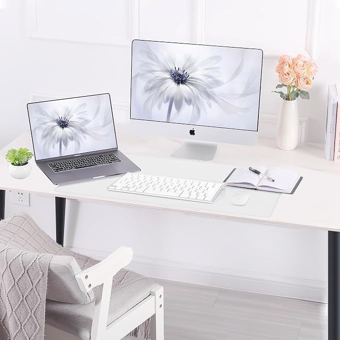AFIING Cork Desk Mat 23.6 x 13.7, Dual-Sided Cork & PU Leather Desk Pad, Waterproof Non-Slip Desk Protector for Home Office, Study Desk & Minimalist Workspace White