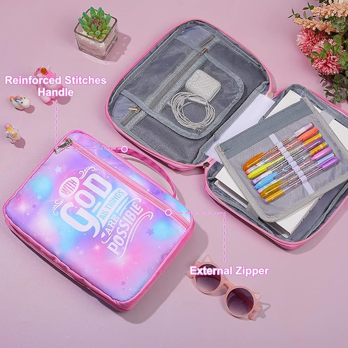 ICOSY Bible Cover Case for Women Girls Kids Bible Bag Case with Handle Kids Girls Bible Study Accessories Supplies
