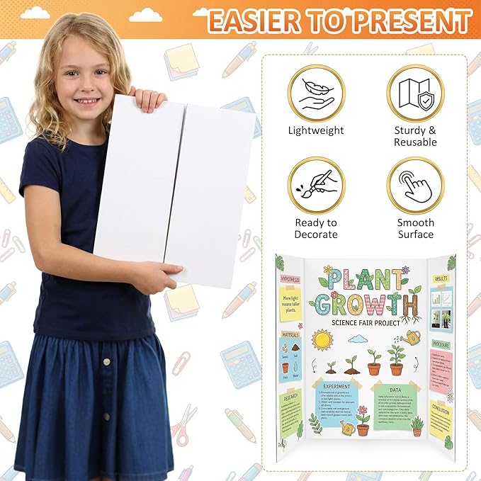 Small Trifold Poster Board, 3 Pack 24" x 16" White Corrugated Project Boards - Science Fair Display posterboard for School Projects, Science Fairs, Event Displays, and Business Presentations