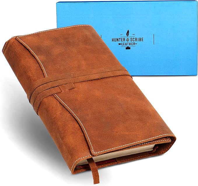 Hunter & Scribe Extra Large Leather Bible Cover for Men and Women - Leather Book Cover - Handcrafted Genuine Top Grain Buffalo Leather - Christian Gifts - XL Leather Bible Cover for Women