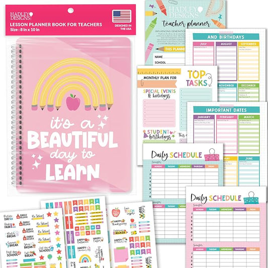 Hadley Designs Teacher Planner 2026-2027 Academic Year - Undated Teacher Lesson Planner Book for Teachers, Homeschool Planners 2026-2027, First Year Teachers Must Haves, Back to School Teaching Gifts