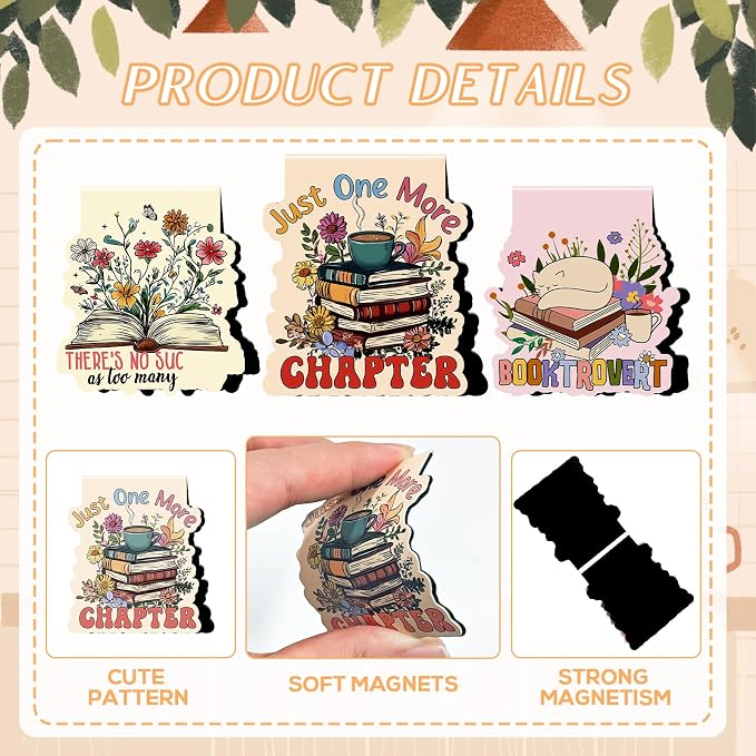 Wxiben Book Lover Magnetic Bookmark - 9Pcs Flower Book Mark Magnets Cute Cat Floral Bookmarks Magnetic Bookish Magnets Book Markers Page Clip Gifts for Women Teen Students Teacher Reading Office