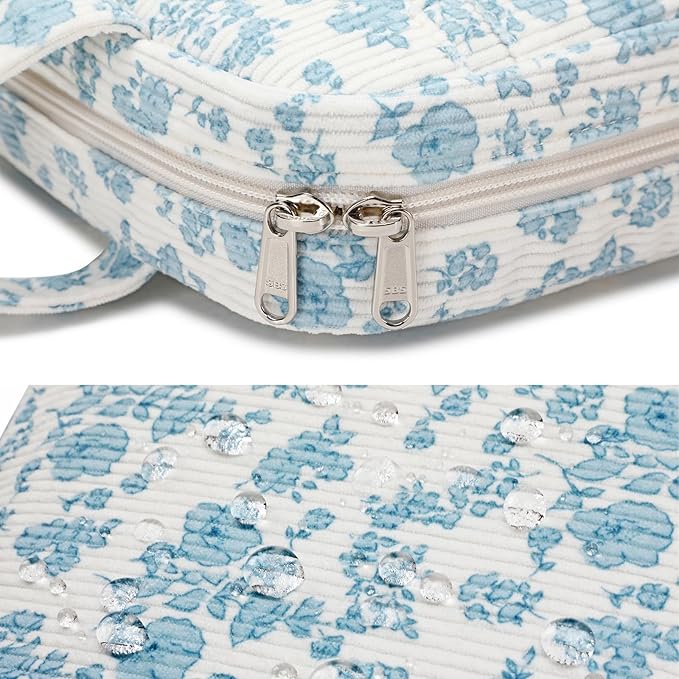 Octsky Bible Cover Case for Women Corduroy Bible Study Supplies Accessories Christian Gifts for Women, Floral Blue