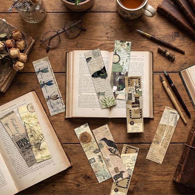 Wxiben Vintage Aesthetic Bookmarks Gifts - 120 Pcs Retro Natural Paper Bookmarks Butterfly Plant Insect Book Marks Page Marker Clip for Women Men Book Lovers Office Bookish Reading Supplies