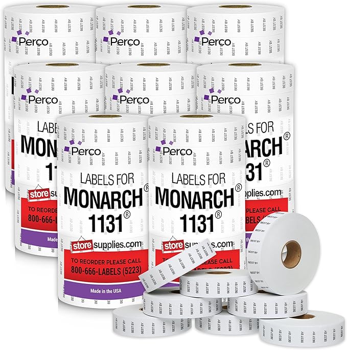 Perco Best by Labels for Monarch 1131 Pricing Gun - 8 Sleeve, 160,000 Price Gun Labels