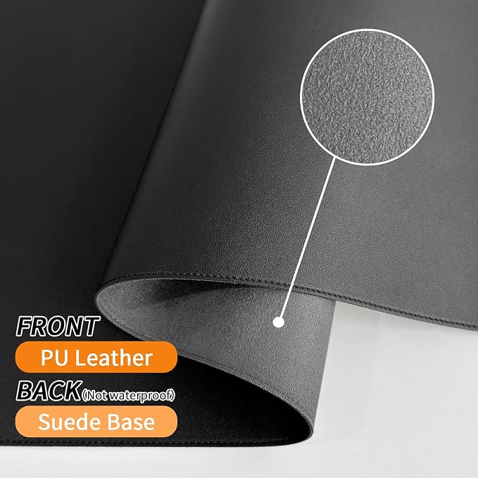 Bloss Desk Mat with Stitched Edges, Leather Large Mouse Pad, Non-Slip Desk Protector Mat, Desk Blotter, Waterproof Desk Pad for Office Home Decor/Black(31.5×15.7 Inches)