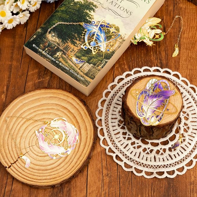 4 Pieces Metal Retro Feather Series Bookmark, Perfect for Women Readers (BKM-066-F4)