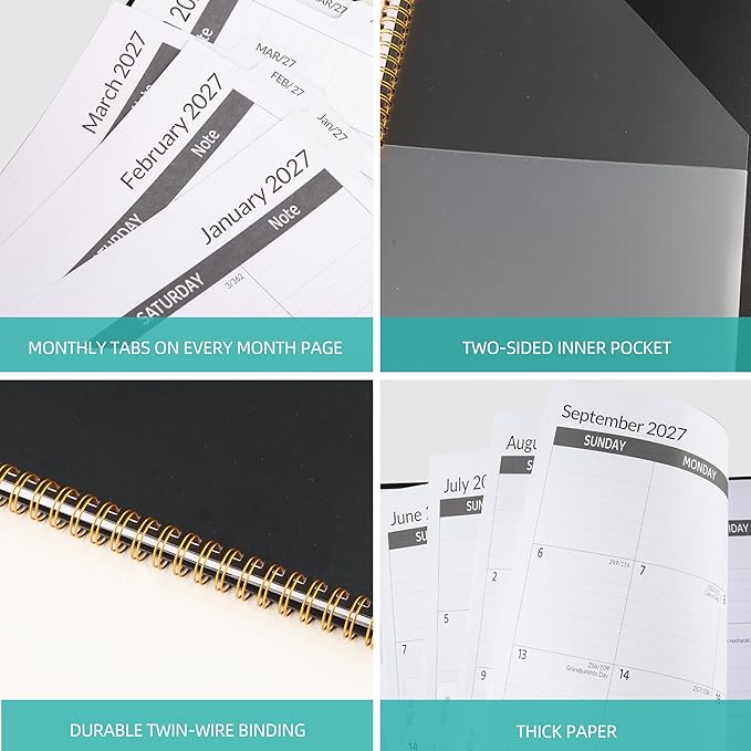 2026-2028 Monthly Planner 2 Year Monthly Planner/Calendar 2026-2028, 24 Months Calendar Planner Jul 2026 – Jun 2028, 9" x 11", Holidays, Tabs, Double-Side Pocket, Thick Paper - Black
