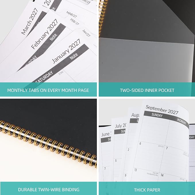 2027-2028 Monthly Planner - 2 Year Monthly Planner/Calendar 2027-2028, JAN 2027 – DEC 2028, 24 Months Calendar Planner, 9" x 11", Holidays, Tabs, Double-Side Pocket, Thick Paper, Polypropylene Cover