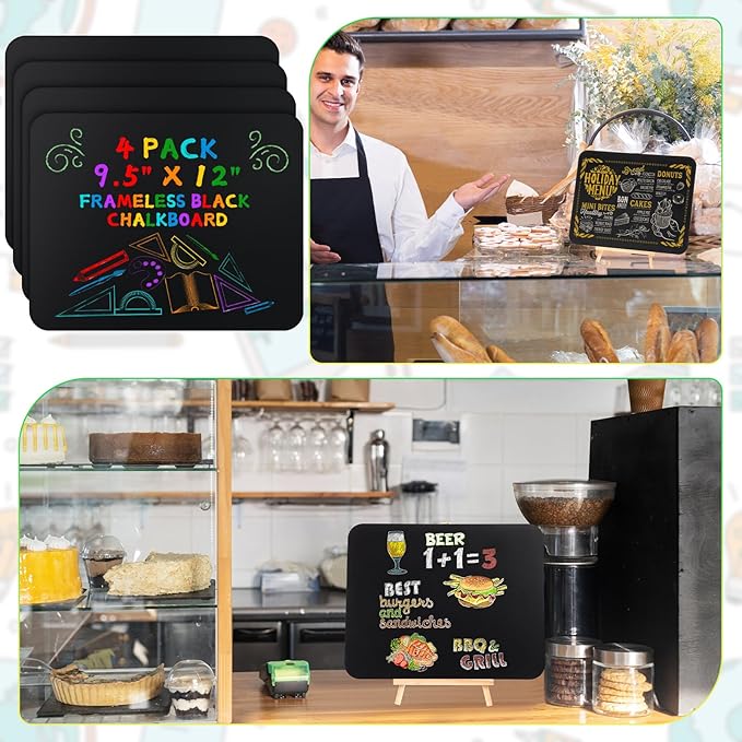 4 Pcs Chalk Board for Kids Bulk 9.5" x 12" Double-Sided Wooden Frameless Chalkboard Sign Blackboard for Kids Student School Classroom Home Office Restaurant Birthday Party Favors