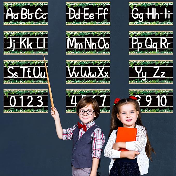 12 Pieces Alphabet Bulletin Board Strips Set Alphabet Line ABC Boho Banner & Number Border Posters for Preschool Kindergarten Classroom Playroom Bedroom (Simply Boho)