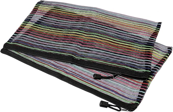 MECCANIXITY Mesh Zipper Pouches, A4 Colorful Pencil Case Document File Bags Storage Organizer for Office Supply Travel Accessory, Black Pack of 6
