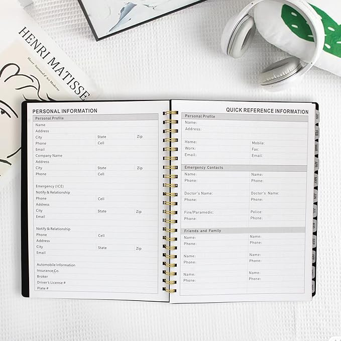 Sonjade Planner 2026 Daily & Weekly & Monthly, Spiral Bound, Academic Schedule Planners, Work Business Life Goal Calendar Planner, Appointment Book, Organiser Notebook, Black with Gold Design, 9 x 11.6 Inch, Black