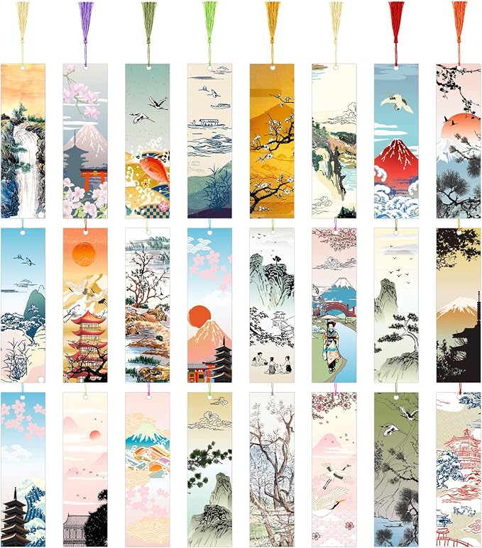 Yexiya 48 Pieces Tassel Anime Bookmark Inspirational Japanese Paper Bookmark Japan Art Impressions Nature Manga Book Card for Artists Men Women Book Lover Teen