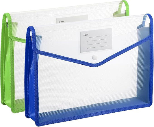 PATIKIL Plastic Expanding File Folders, 2 Pack A4 File Folder Envelopes Letter Size Document Organizer Supplies with Snap Closure for Classroom Office, Blue/Green, Horizontal